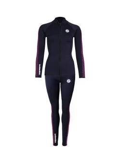Two Bare Feet Womens Silicone Print Series 2.5mm Wetsuit Jacket & Pants Set (Black/Raspberry)