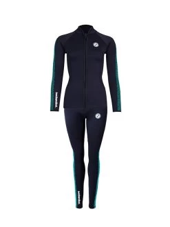 Two Bare Feet Womens Silicone Print Series 2.5mm Wetsuit Jacket & Pants Set (Black/Mint)