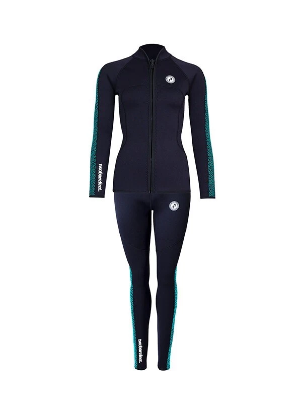Two Bare Feet Womens Silicone Print Series 2.5mm Wetsuit Jacket & Pants Set (Black/Mint) 3 Two Bare Feet Womens Silicone Print Series 2.5mm Wetsuit Jacket & Pants Set (Black/Mint)