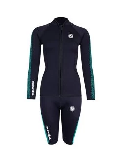Two Bare Feet Womens Silicone Print Series 2.5mm Wetsuit Jacket & Shorts Set (Black/Mint)