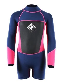 Two Bare Feet Squadron 3/2mm Short Leg Spring Junior Wetsuit (Blue/Fuchsia)