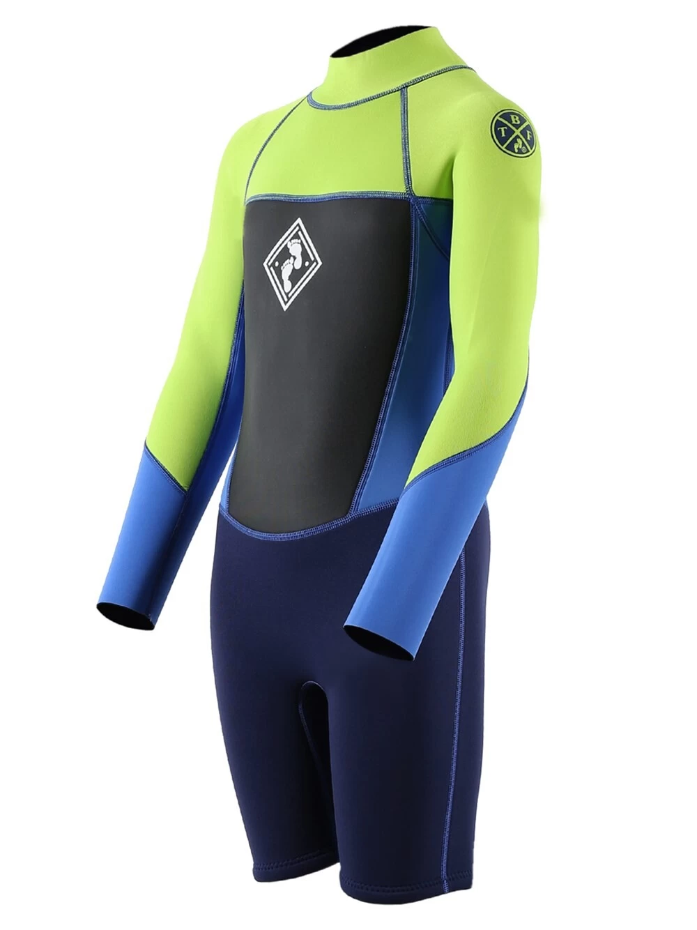 Two Bare Feet Squadron 3/2mm Short Leg Spring Junior Wetsuit (Lime/Blue/Blue) 4 Two Bare Feet Squadron 3/2mm Short Leg Spring Junior Wetsuit (Lime/Blue/Blue) - Image 2