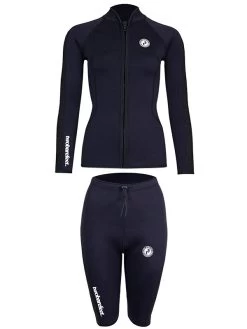 Two Bare Feet Womens Silicone Print Series 2.5mm Wetsuit Jacket & Shorts Set (Black) -Surfline Shop 2 35 1