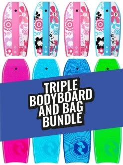 Two Bare Feet Flowers Triple Bodyboard And Bag Bundle (Choice Of 33", 37", 41")