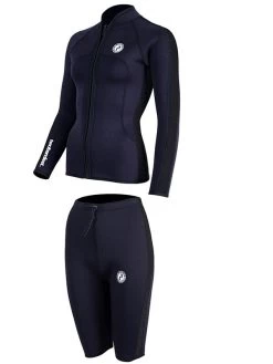 Two Bare Feet Womens Silicone Print Series 2.5mm Wetsuit Jacket & Shorts Set (Black) -Surfline Shop 3 29 1
