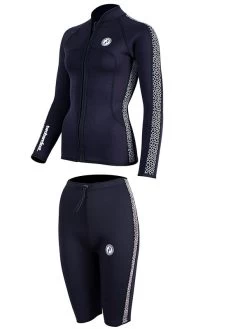 Two Bare Feet Womens Silicone Print Series 2.5mm Wetsuit Jacket & Shorts Set (Black/White) -Surfline Shop 3 31
