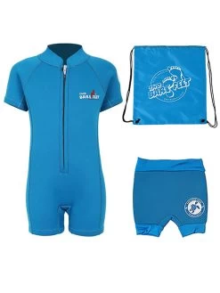 Deluxe Baby Swim Kit - Classic Wetsuit + Nappy Shorts + Bag (Aqua)