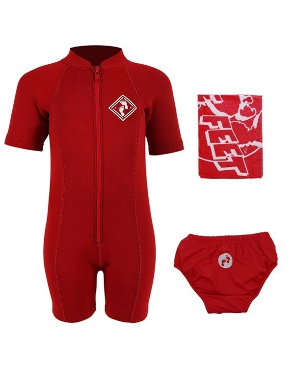 Deluxe Baby Swim Kit - Aquatica Wetsuit + Swim Nappy + Towel (Red) 3 Deluxe Baby Swim Kit - Aquatica Wetsuit + Swim Nappy + Towel (Red)