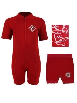 Deluxe Baby Swim Kit - Aquatica Wetsuit + Nappy Shorts + Towel (Red)