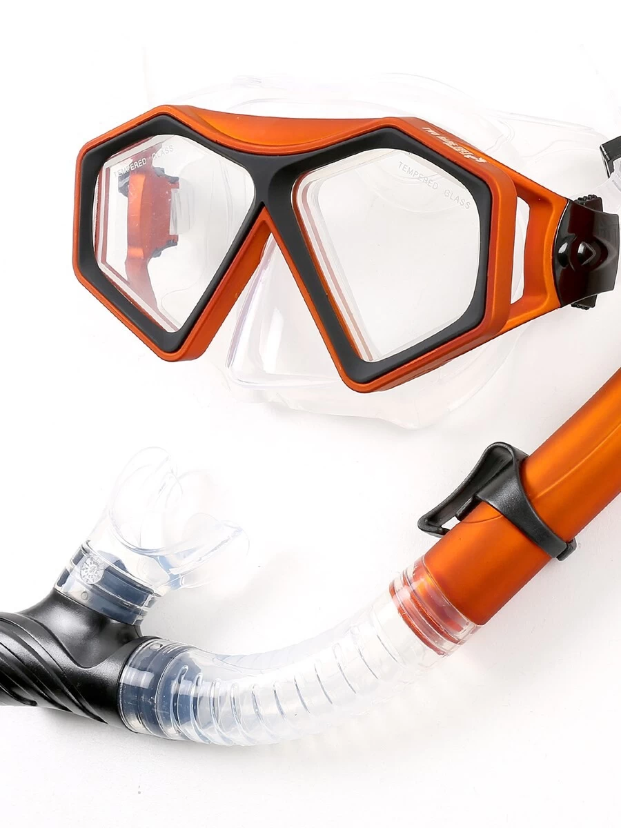 DiveSport Silicone Mask & Dry Top Snorkel 2pc Set (Orange / Clear) 4 DiveSport Silicone Mask & Dry Top Snorkel 2pc Set (Orange / Clear) - Image 2