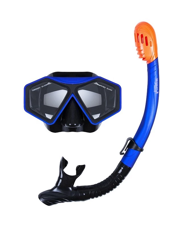 DiveSport Silicone Mask & Dry Top Snorkel 2pc Set (Blue / Black) 3 DiveSport Silicone Mask & Dry Top Snorkel 2pc Set (Blue / Black)