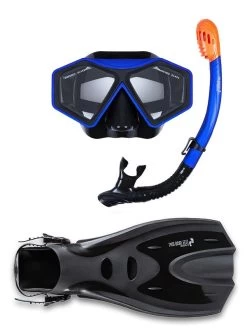 DiveSport Silicone Mask Dry Top Snorkel & F70 Fins 3pc Set (Blue / Black)