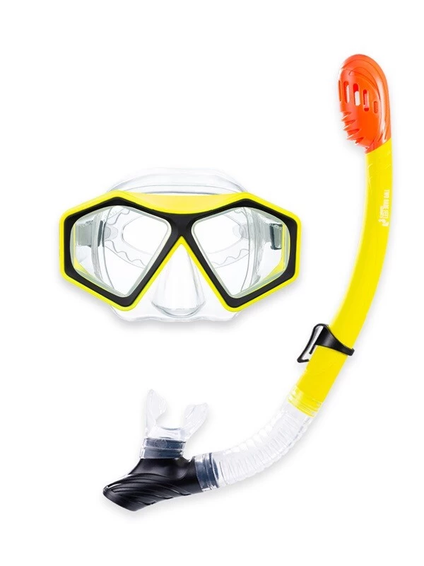 DiveSport Silicone Mask & Dry Top Snorkel 2pc Set (Yellow / Clear)