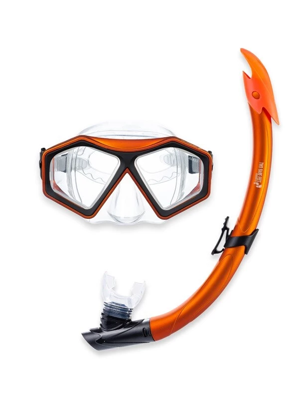 DiveSport Silicone Mask Snorkel & F70 Fins 3pc Set (Orange / Clear) - Image 2