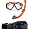 DiveSport Silicone Mask Snorkel & F70 Fins 3pc Set (Orange / Clear) -Surfline Shop divesport silicone mask snorkel f70 fins 3pc sets orange clear