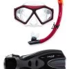 DiveSport Silicone Mask Snorkel & F70 Fins 3pc Set (Red / Clear) -Surfline Shop divesport silicone mask snorkel f70 fins 3pc sets red clear