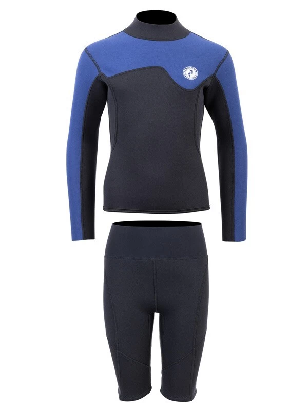 Two Bare Feet Junior Aspect 2.5mm Back Zip Jacket & Shorts Set (Black/Blue) - Image 2