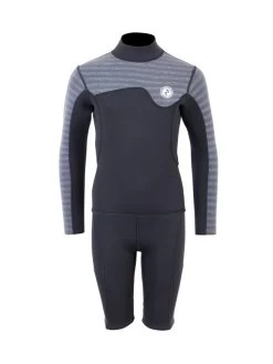 Two Bare Feet Junior Aspect Fleece Lined Zipless Thermal 2.5mm Superstretch Wetsuit Top & Shorts Set (Black/Grey Stripes)