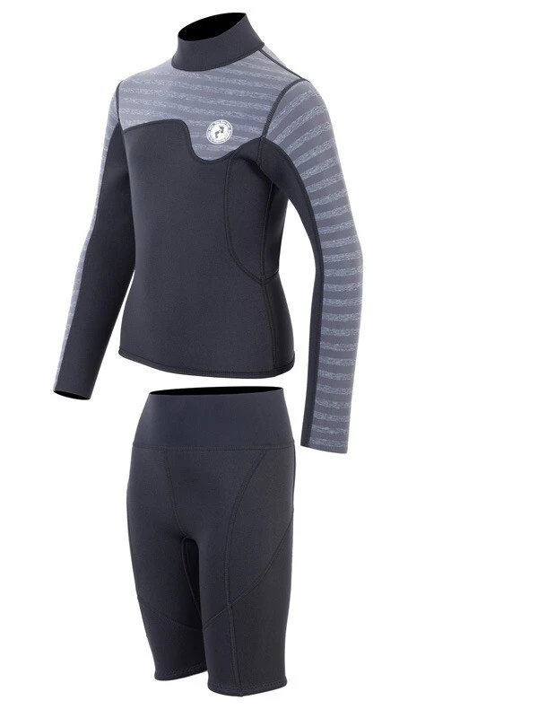 Two Bare Feet Junior Aspect Fleece Lined Zipless Thermal 2.5mm Superstretch Wetsuit Top & Shorts Set (Black/Grey Stripes) 5 Two Bare Feet Junior Aspect Fleece Lined Zipless Thermal 2.5mm Superstretch Wetsuit Top & Shorts Set (Black/Grey Stripes) - Image 3