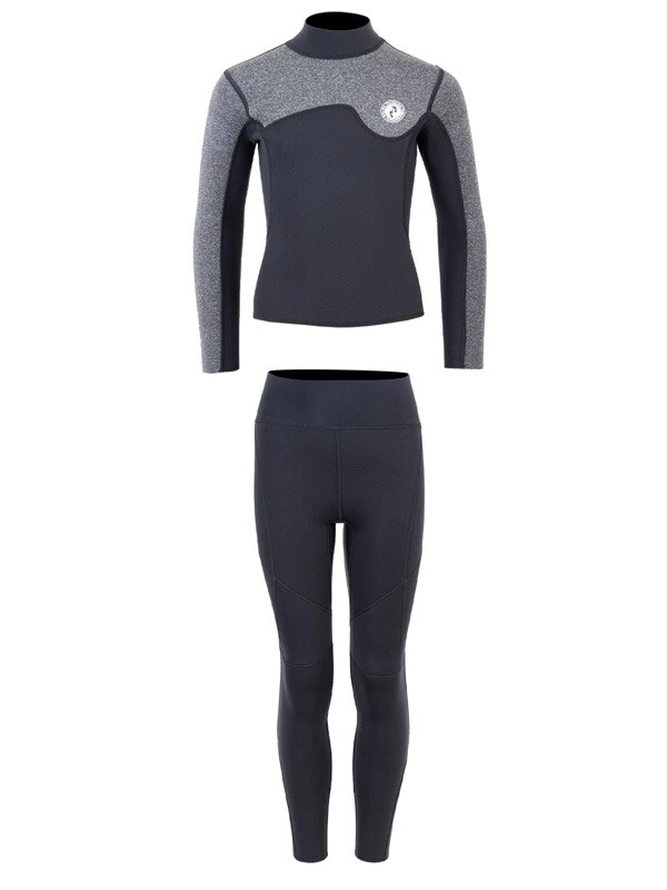 Two Bare Feet Junior Aspect Fleece Lined Zipless Thermal 2.5mm Superstretch Wetsuit Top & Pants Set (Black/Grey) 4 Two Bare Feet Junior Aspect Fleece Lined Zipless Thermal 2.5mm Superstretch Wetsuit Top & Pants Set (Black/Grey) - Image 2