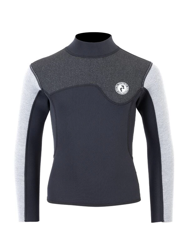 Two Bare Feet Junior Aspect Fleece Lined Zipless Thermal 2.5mm Superstretch Wetsuit Top (Black/Grey/Grey) 3 Two Bare Feet Junior Aspect Fleece Lined Zipless Thermal 2.5mm Superstretch Wetsuit Top (Black/Grey/Grey)