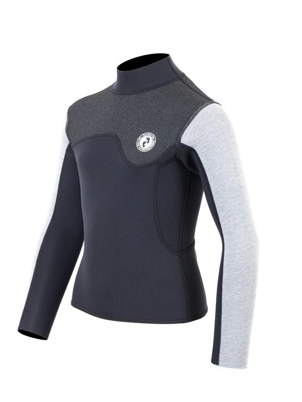 Two Bare Feet Junior Aspect Fleece Lined Zipless Thermal 2.5mm Superstretch Wetsuit Top (Black/Grey/Grey) 4 Two Bare Feet Junior Aspect Fleece Lined Zipless Thermal 2.5mm Superstretch Wetsuit Top (Black/Grey/Grey) - Image 2