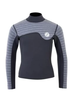 Two Bare Feet Junior Aspect Fleece Lined Zipless Thermal 2.5mm Superstretch Wetsuit Top (Black/Grey Stripe)