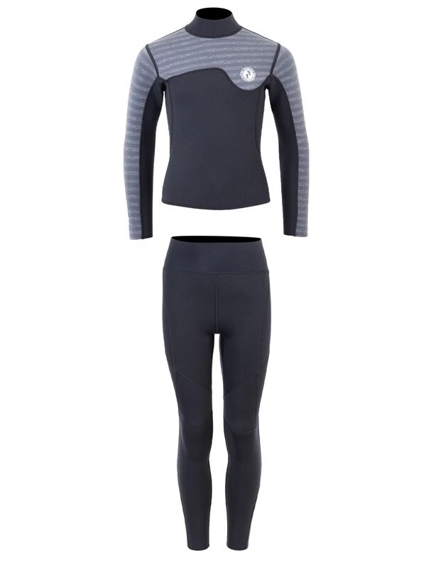 Two Bare Feet Junior Aspect Fleece Lined Zipless Thermal 2.5mm Superstretch Wetsuit Top & Pants Set (Black/Grey Stripes) 4 Two Bare Feet Junior Aspect Fleece Lined Zipless Thermal 2.5mm Superstretch Wetsuit Top & Pants Set (Black/Grey Stripes) - Image 2