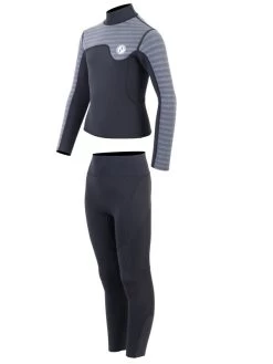 Two Bare Feet Junior Aspect Fleece Lined Zipless Thermal 2.5mm Superstretch Wetsuit Top & Pants Set (Black/Grey Stripes) 12 Two Bare Feet Junior Aspect Fleece Lined Zipless Thermal 2.5mm Superstretch Wetsuit Top & Pants Set (Black/Grey Stripes) -Surfline Shop klfm2g l