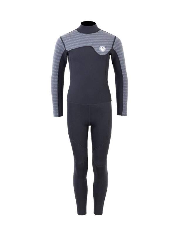 Two Bare Feet Junior Aspect Fleece Lined Zipless Thermal 2.5mm Superstretch Wetsuit Top & Pants Set (Black/Grey Stripes) 3 Two Bare Feet Junior Aspect Fleece Lined Zipless Thermal 2.5mm Superstretch Wetsuit Top & Pants Set (Black/Grey Stripes)