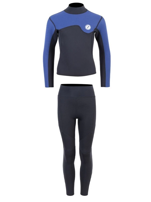 Two Bare Feet Junior Aspect Fleece Lined Zipless Thermal 2.5mm Superstretch Wetsuit Top & Pants Set (Black/Blue) 4 Two Bare Feet Junior Aspect Fleece Lined Zipless Thermal 2.5mm Superstretch Wetsuit Top & Pants Set (Black/Blue) - Image 2