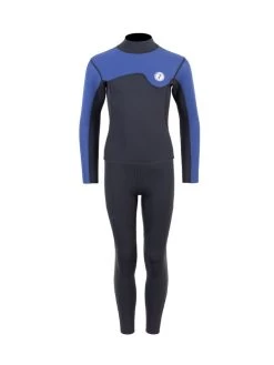 Two Bare Feet Junior Aspect Fleece Lined Zipless Thermal 2.5mm Superstretch Wetsuit Top & Pants Set (Black/Blue)