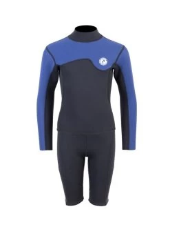 Two Bare Feet Junior Aspect Fleece Lined Zipless Thermal 2.5mm Superstretch Wetsuit Top & Shorts Set (Black/Blue)