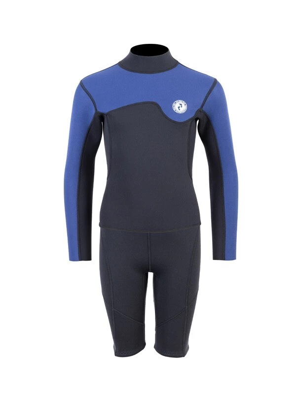 Two Bare Feet Junior Aspect Fleece Lined Zipless Thermal 2.5mm Superstretch Wetsuit Top & Shorts Set (Black/Blue) 3 Two Bare Feet Junior Aspect Fleece Lined Zipless Thermal 2.5mm Superstretch Wetsuit Top & Shorts Set (Black/Blue)