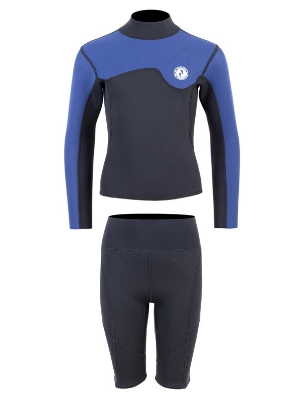 Two Bare Feet Junior Aspect Fleece Lined Zipless Thermal 2.5mm Superstretch Wetsuit Top & Shorts Set (Black/Blue) 4 Two Bare Feet Junior Aspect Fleece Lined Zipless Thermal 2.5mm Superstretch Wetsuit Top & Shorts Set (Black/Blue) - Image 2