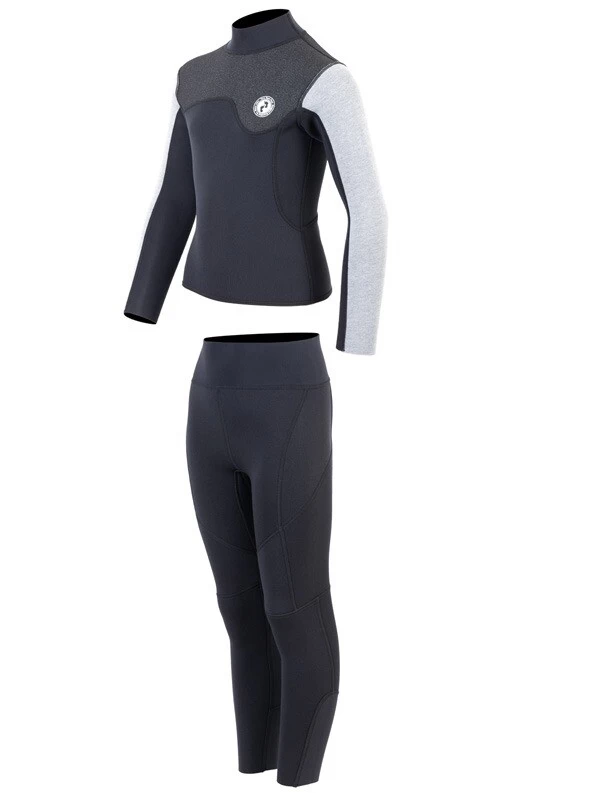 Two Bare Feet Junior Aspect Fleece Lined Zipless Thermal 2.5mm Superstretch Wetsuit Top & Pants Set (Black/Grey/Grey) 5 Two Bare Feet Junior Aspect Fleece Lined Zipless Thermal 2.5mm Superstretch Wetsuit Top & Pants Set (Black/Grey/Grey) - Image 3