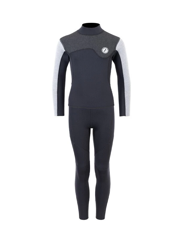 Two Bare Feet Junior Aspect Fleece Lined Zipless Thermal 2.5mm Superstretch Wetsuit Top & Pants Set (Black/Grey/Grey) 3 Two Bare Feet Junior Aspect Fleece Lined Zipless Thermal 2.5mm Superstretch Wetsuit Top & Pants Set (Black/Grey/Grey)