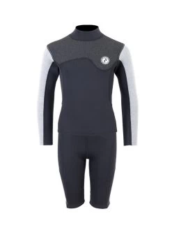 Two Bare Feet Junior Aspect Fleece Lined Zipless Thermal 2.5mm Superstretch Wetsuit Top & Shorts Set (Black/Grey/Grey)