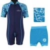 Deluxe Baby Swim Kit - Patterned Lycra Arm Wetsuit + Nappy Shorts + Towel (Aqua) 2 Deluxe Baby Swim Kit - Patterned Lycra Arm Wetsuit + Nappy Shorts + Towel (Aqua) -Surfline Shop lycra arm aqua 5 1