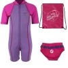 Deluxe Baby Swim Kit - Lycra Arm Wetsuit + Swim Nappy + Bag (Raspberry) -Surfline Shop lycra arm raspberry 3