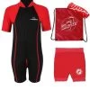 Premier Baby Swim Kit - Lycra Arm Wetsuit + Nappy Shorts + Towel + Bag (Red)