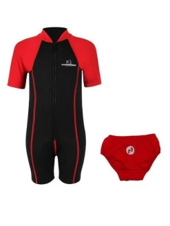 Essentials Baby Swim Kit - Lycra Arm Wetsuit + Swim Nappy (Red)