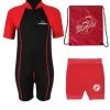 Deluxe Baby Swim Kit - Lycra Arm Wetsuit + Nappy Shorts + Bag (Red) -Surfline Shop lycra arm red 4