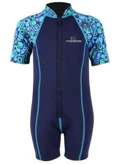 Deluxe Baby Swim Kit - Patterned Lycra Arm Wetsuit + Swim Nappy + Towel (Aqua) 7 Deluxe Baby Swim Kit - Patterned Lycra Arm Wetsuit + Swim Nappy + Towel (Aqua) -Surfline Shop lycra armed baby patterned blue front 3