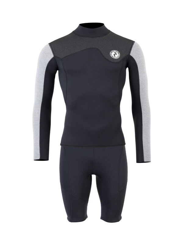 Two Bare Feet Mens Aspect Fleece Lined Zipless Thermal 2.5mm Superstretch Wetsuit Top & Shorts Set (Black/Grey/Grey) 3 Two Bare Feet Mens Aspect Fleece Lined Zipless Thermal 2.5mm Superstretch Wetsuit Top & Shorts Set (Black/Grey/Grey)