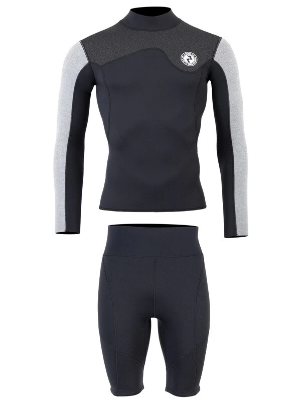 Two Bare Feet Mens Aspect Fleece Lined Zipless Thermal 2.5mm Superstretch Wetsuit Top & Shorts Set (Black/Grey/Grey) 4 Two Bare Feet Mens Aspect Fleece Lined Zipless Thermal 2.5mm Superstretch Wetsuit Top & Shorts Set (Black/Grey/Grey) - Image 2