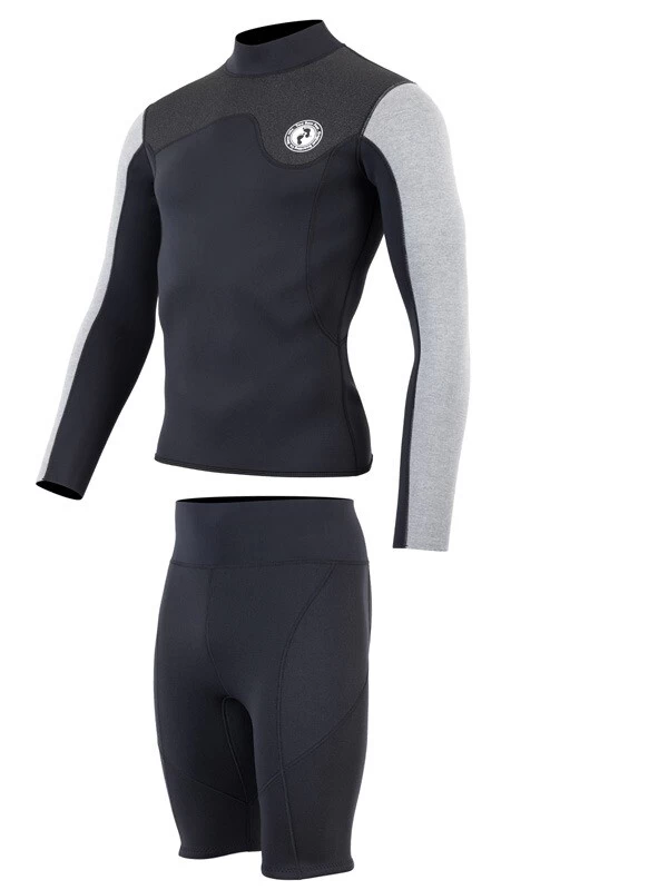 Two Bare Feet Mens Aspect Fleece Lined Zipless Thermal 2.5mm Superstretch Wetsuit Top & Shorts Set (Black/Grey/Grey) 5 Two Bare Feet Mens Aspect Fleece Lined Zipless Thermal 2.5mm Superstretch Wetsuit Top & Shorts Set (Black/Grey/Grey) - Image 3