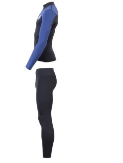 Two Bare Feet Mens Aspect Fleece Lined Zipless Thermal 2.5mm Superstretch Wetsuit Top & Pants Set (Black/Blue) -Surfline Shop m165yc b