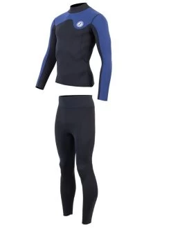 Two Bare Feet Mens Aspect Fleece Lined Zipless Thermal 2.5mm Superstretch Wetsuit Top & Pants Set (Black/Blue) -Surfline Shop m165yc c