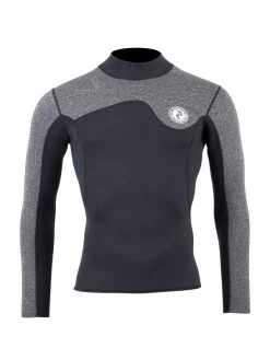 Two Bare Feet Mens Aspect Fleece Lined Zipless Thermal 2.5mm Superstretch Wetsuit Top (Black/Grey)